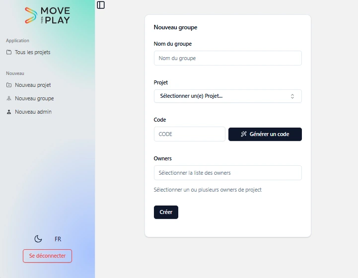 Creation d'un groupe sous un projet Move Then Play