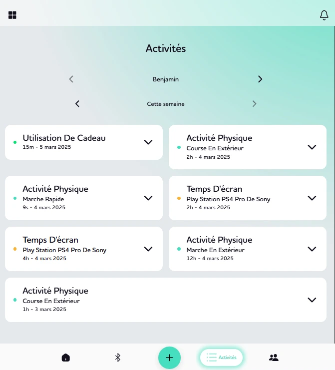 tableau des activités move then play par semaine